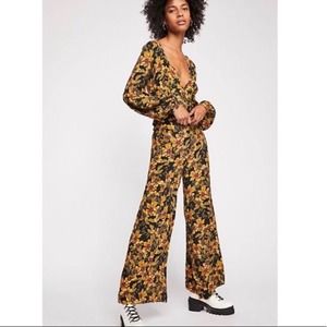 FREE PEOPLE Love Letter Sunflower 2pc Set V Neck Top Pants Size 2